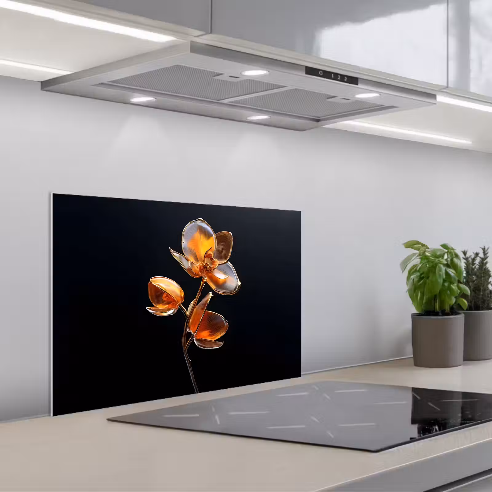 Kitchen splashback for hob - Flower - Orchid - Orange — 1