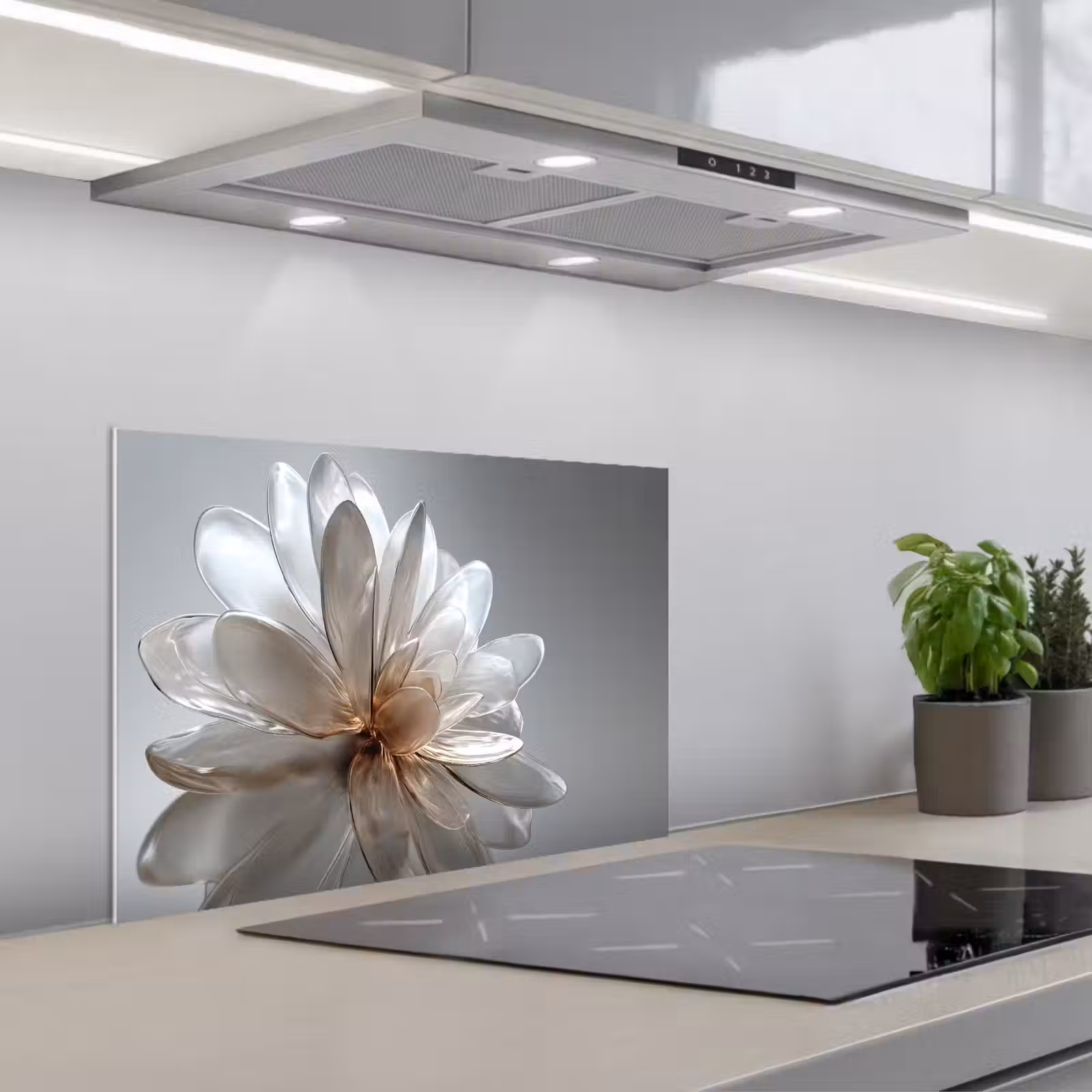 Kitchen splashback for hob - Flower - White - Neutral — 1