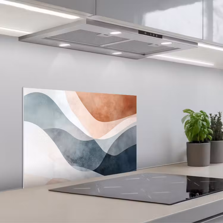 Kitchen splashback for hob - Abstract - Waves - Blue — 1