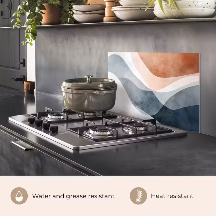 Kitchen splashback for hob - Abstract - Waves - Blue — 2