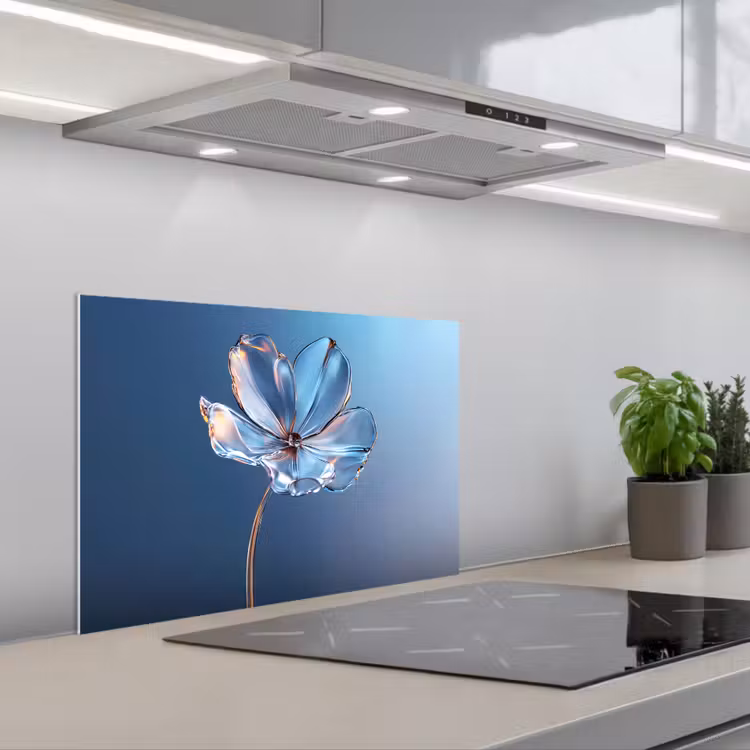 Kitchen splashback for hob - Blue - Flower - Glasses - Ornate — 1