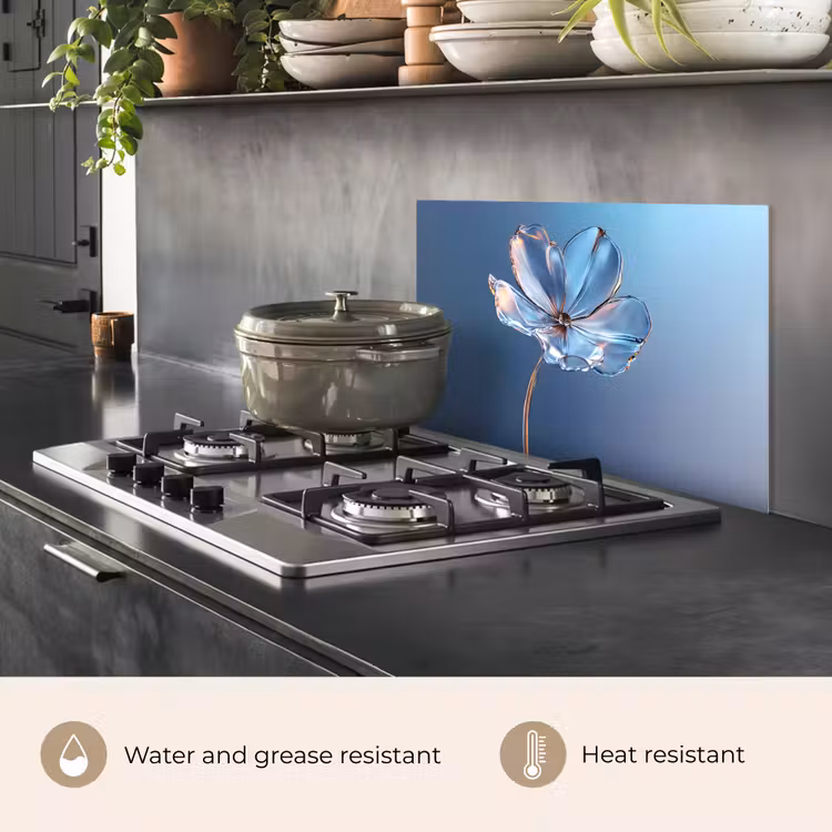 Kitchen splashback for hob - Blue - Flower - Glasses - Ornate — 2