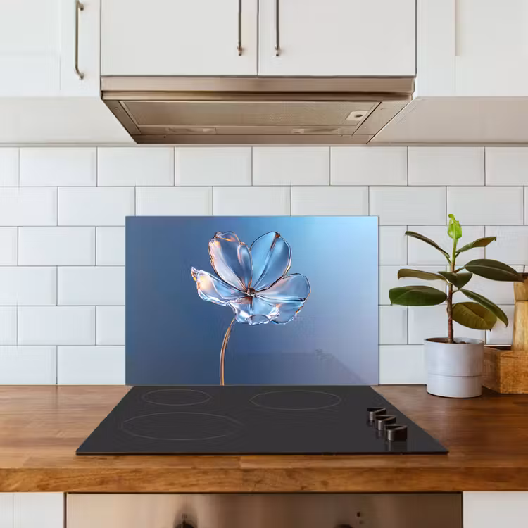 Kitchen splashback for hob - Blue - Flower - Glasses - Ornate — 3