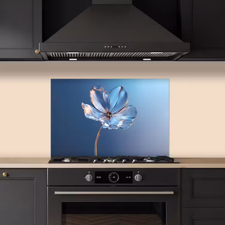 Kitchen splashback for hob - Blue - Flower - Glasses - Ornate — 5