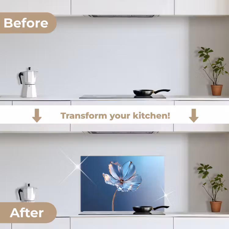 Kitchen splashback for hob - Blue - Flower - Glasses - Ornate — 7