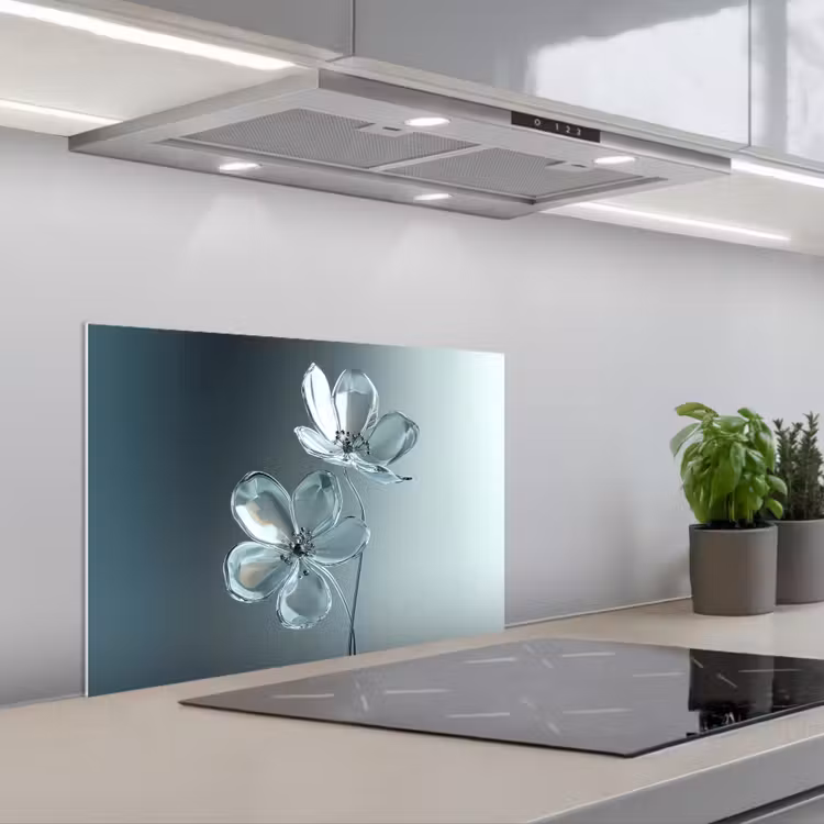 Kitchen splashback for hob - Crystal - Flowers - Gray — 1