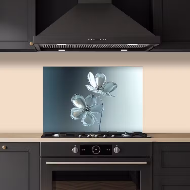 Kitchen splashback for hob - Crystal - Flowers - Gray — 5