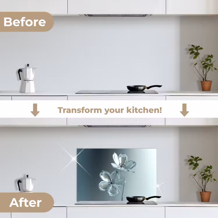 Kitchen splashback for hob - Crystal - Flowers - Gray — 7