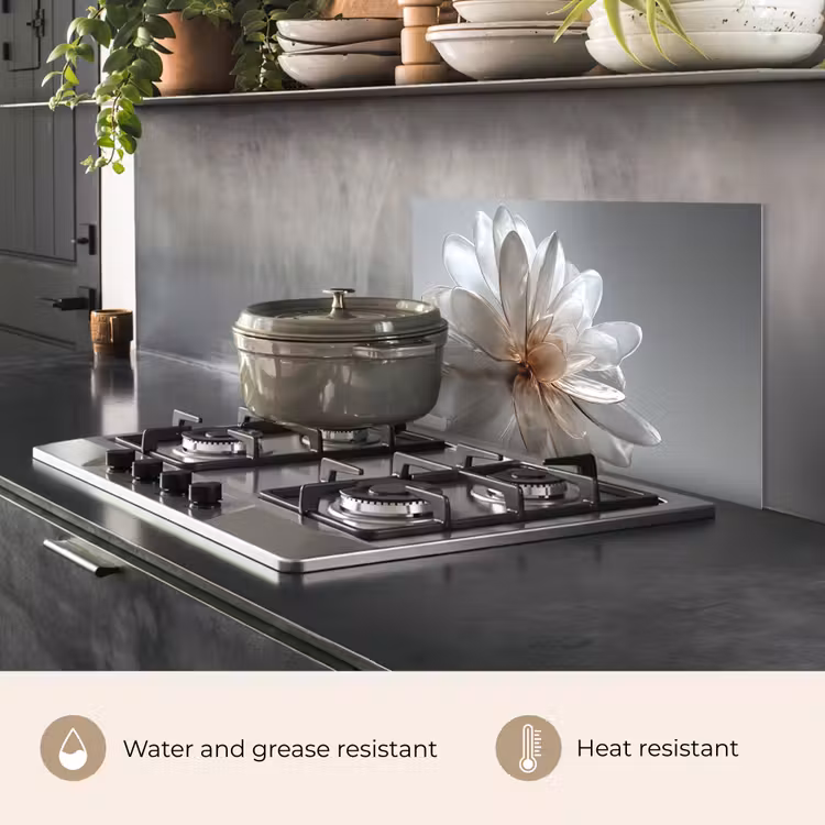 Kitchen splashback for hob - Flower - White - Neutral — 2