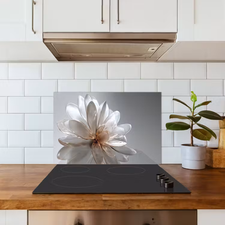 Kitchen splashback for hob - Flower - White - Neutral — 3