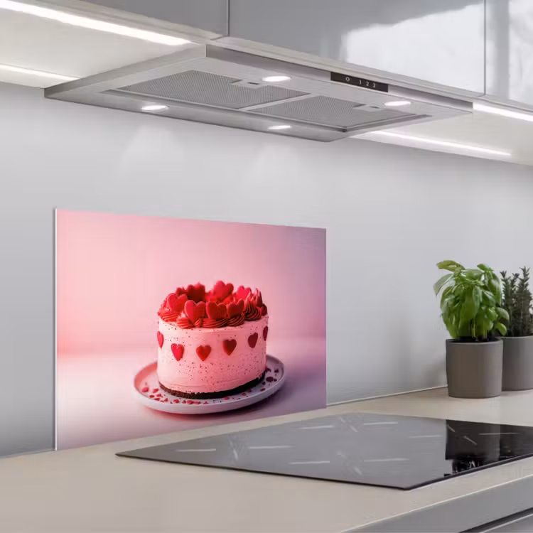 Kitchen splashback for hob - Cake - Heart - Pink — 1