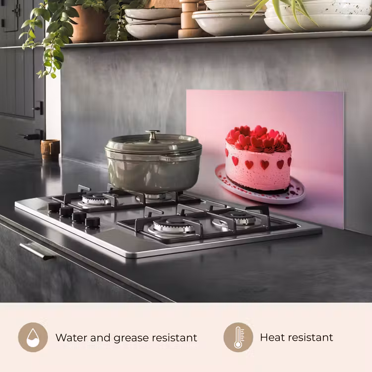 Kitchen splashback for hob - Cake - Heart - Pink — 2