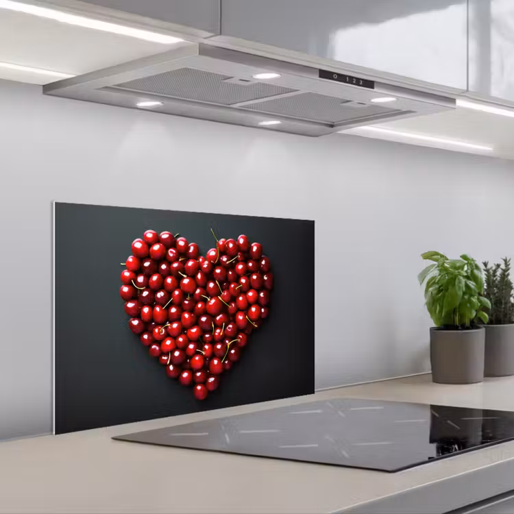 Kitchen splashback for hob - Cherry - Heart - Red - Black — 1