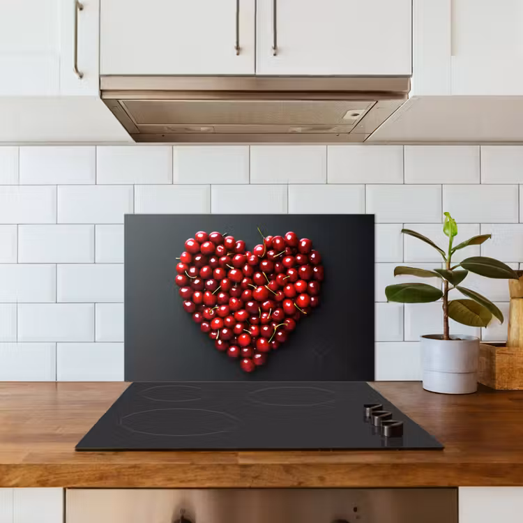 Kitchen splashback for hob - Cherry - Heart - Red - Black — 3