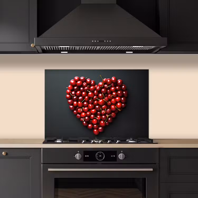 Kitchen splashback for hob - Cherry - Heart - Red - Black — 5