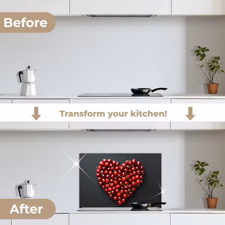 Kitchen splashback for hob - Cherry - Heart - Red - Black — 7