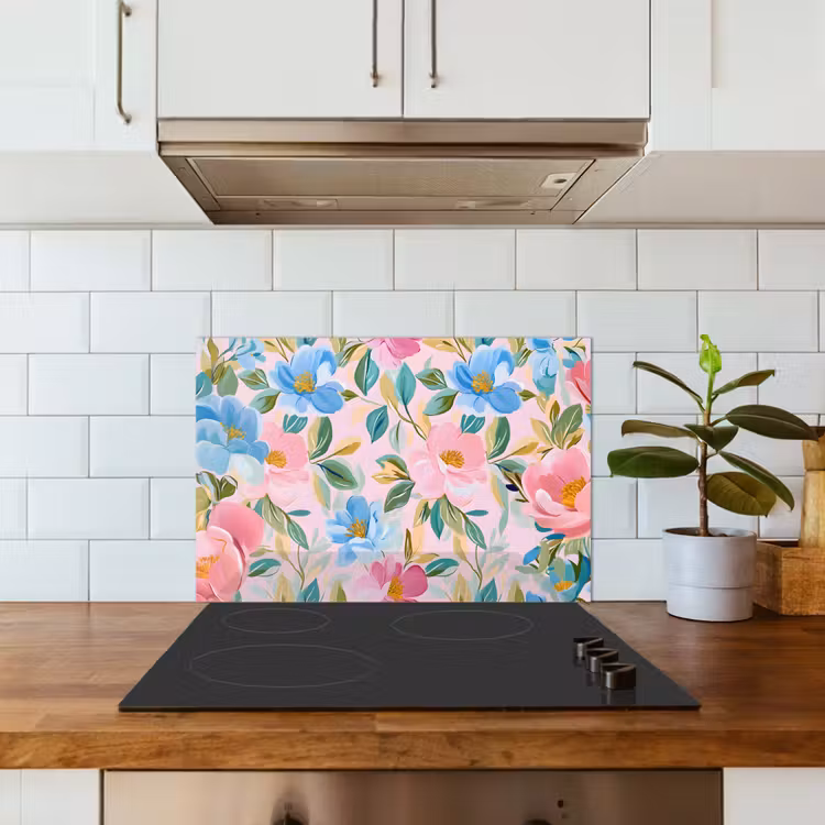 Kitchen splashback for hob - Blue - Pink - Flowers — 3