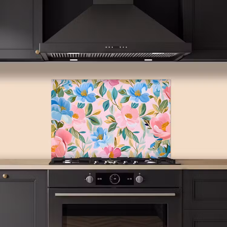 Kitchen splashback for hob - Blue - Pink - Flowers — 5