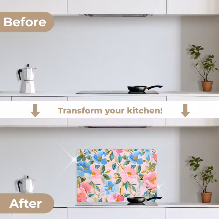 Kitchen splashback for hob - Blue - Pink - Flowers — 7