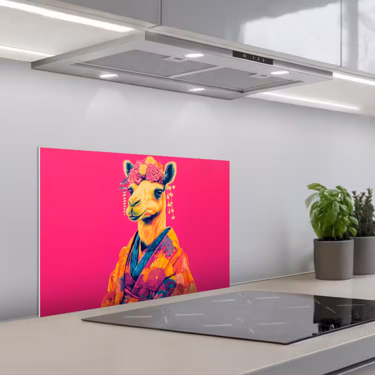 Kitchen splashback for hob - Camel - Flowers - Kimono - Fans — 1