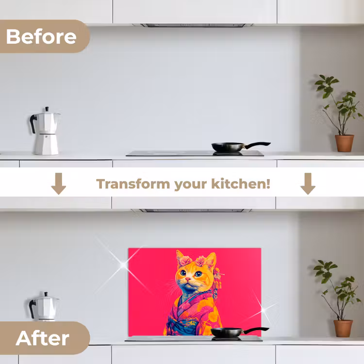 Kitchen splashback for hob - Cat - Kimono - Flowers - Pink — 7