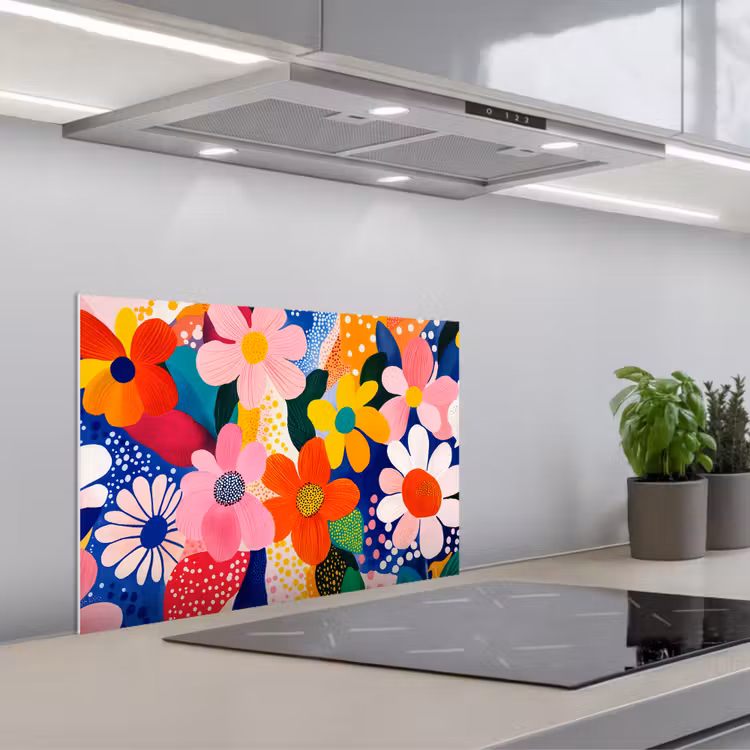 Kitchen splashback for hob - Flowers - Colorful - Dots — 1