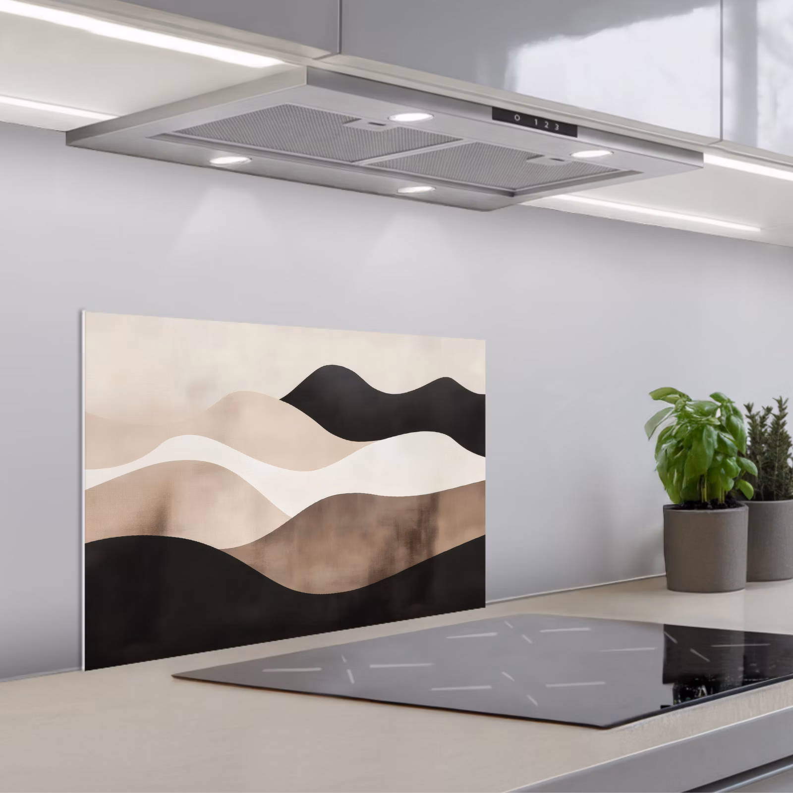 Kitchen splashback for hob - Abstract - Landscape - Waves - Cream color — 1