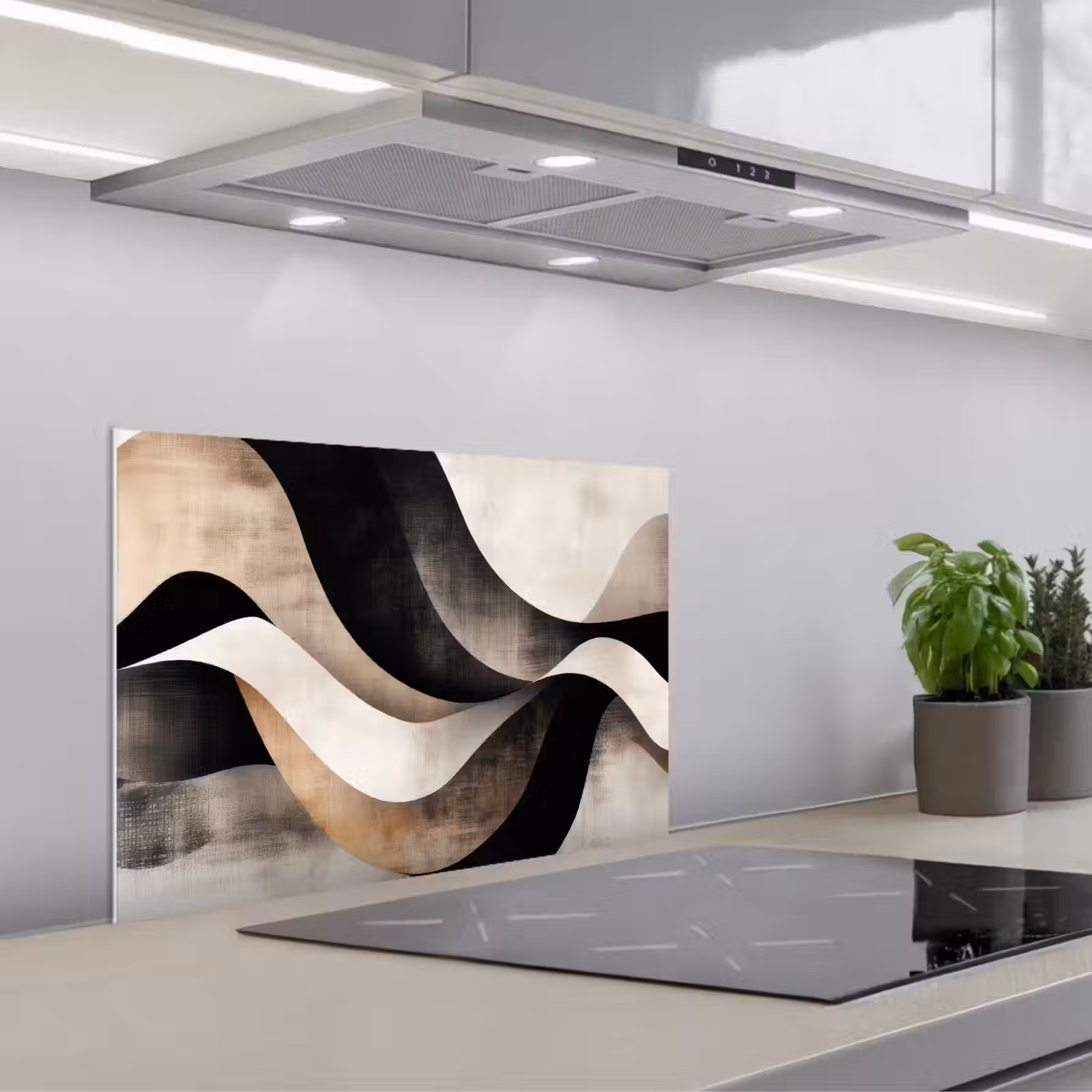 Kitchen splashback for hob - Abstract - Waves - Black - Weathered — 1