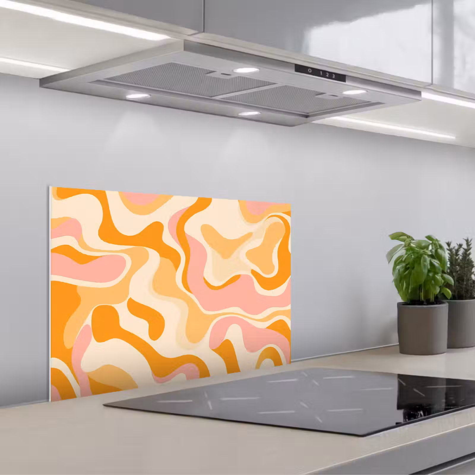 Kitchen splashback for hob - Abstract - Wavy - Orange — 1