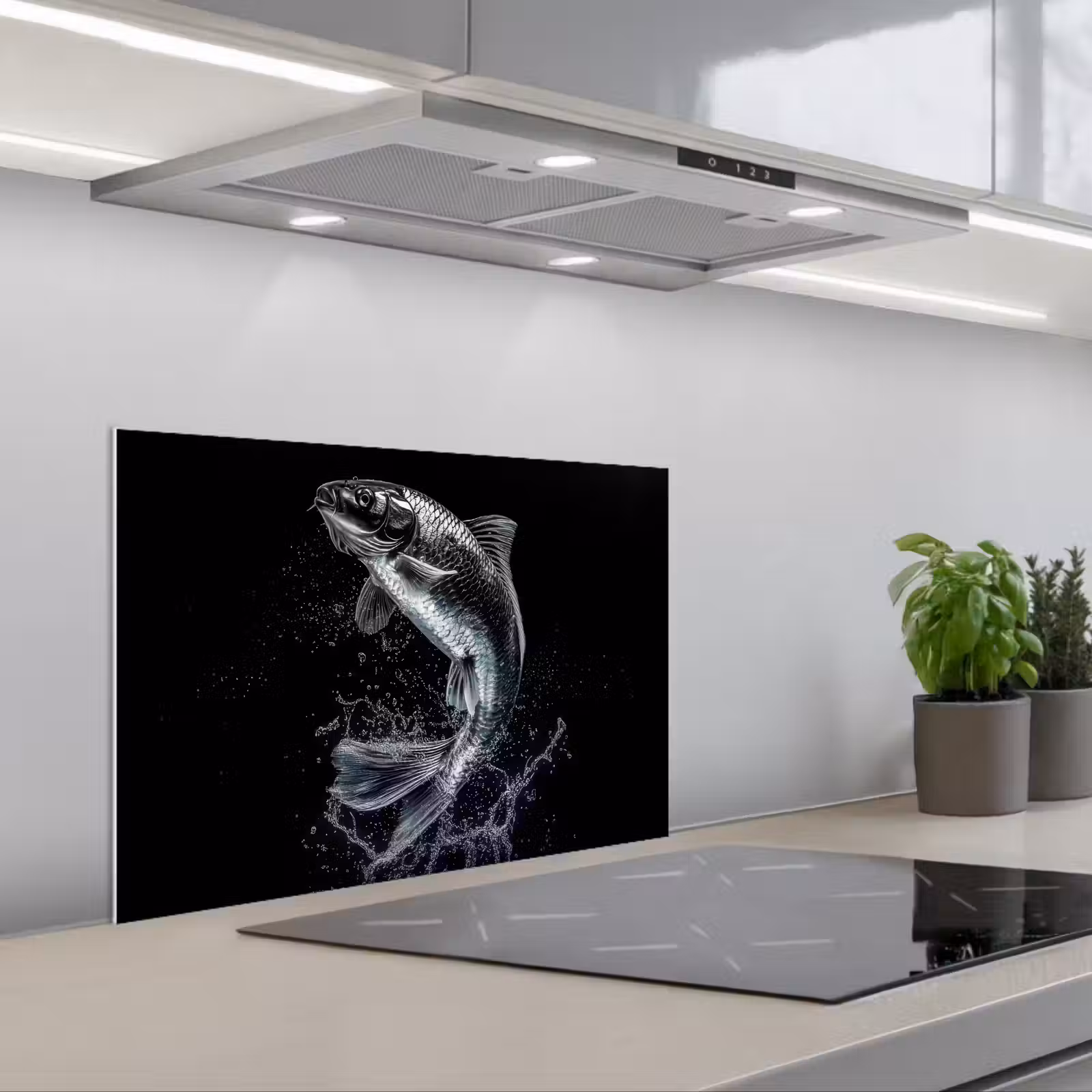 Kitchen splashback for hob - Fish - Koi - Black - Water — 1
