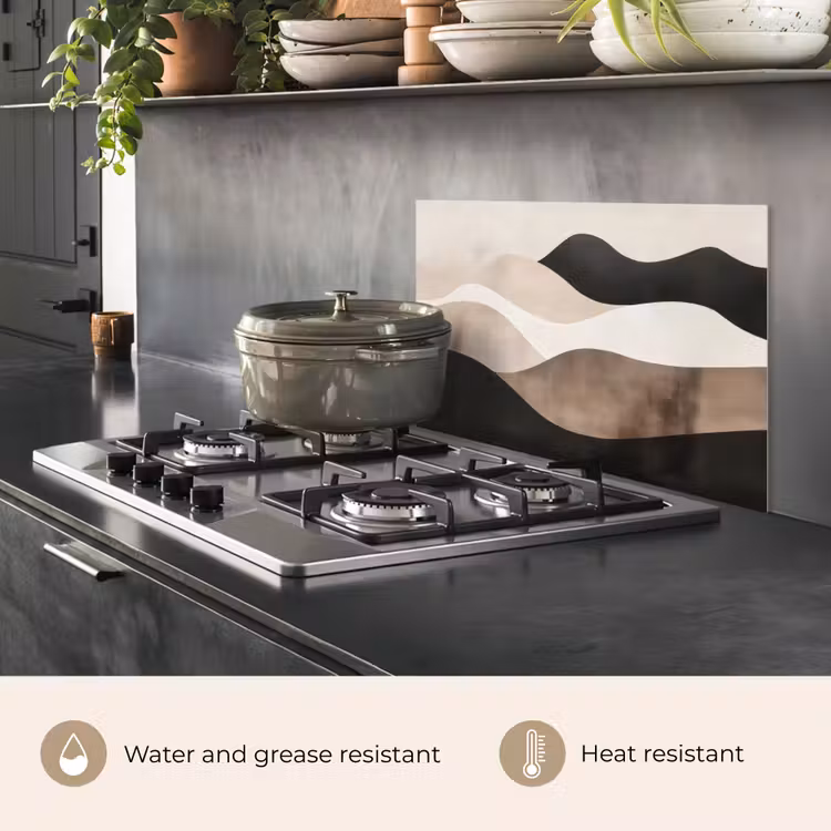 Kitchen splashback for hob - Abstract - Landscape - Waves - Cream color — 2