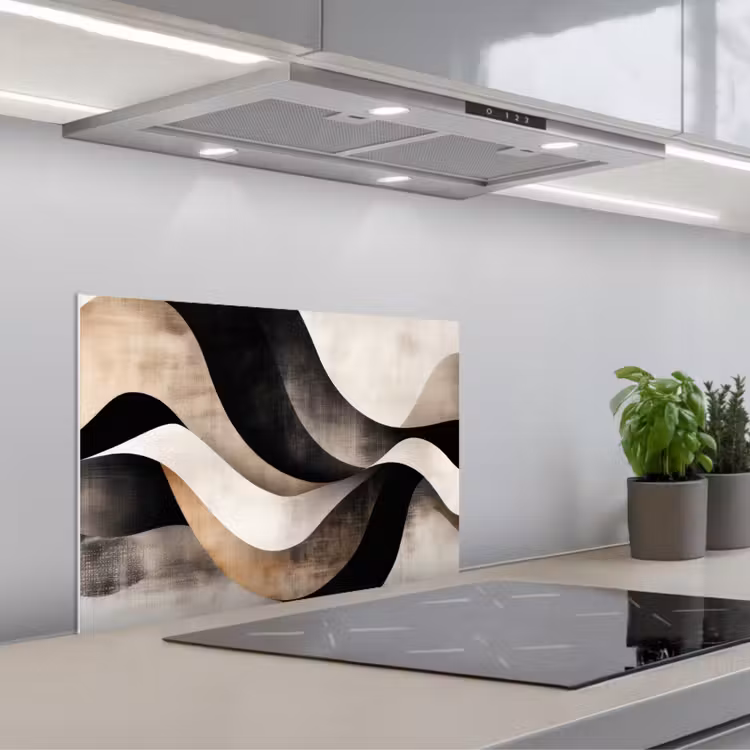 Kitchen splashback for hob - Abstract - Waves - Black - Weathered — 1