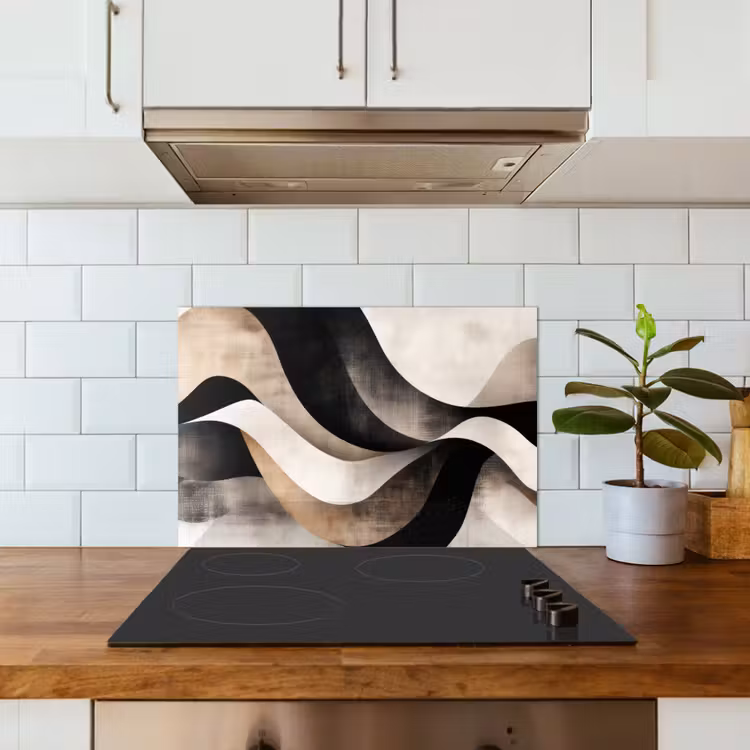 Kitchen splashback for hob - Abstract - Waves - Black - Weathered — 3