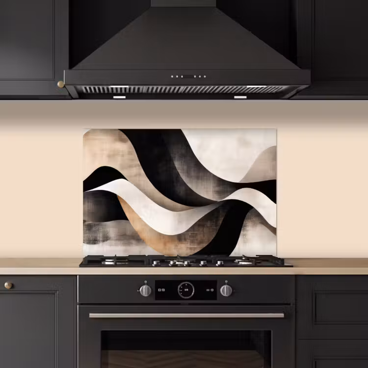 Kitchen splashback for hob - Abstract - Waves - Black - Weathered — 5