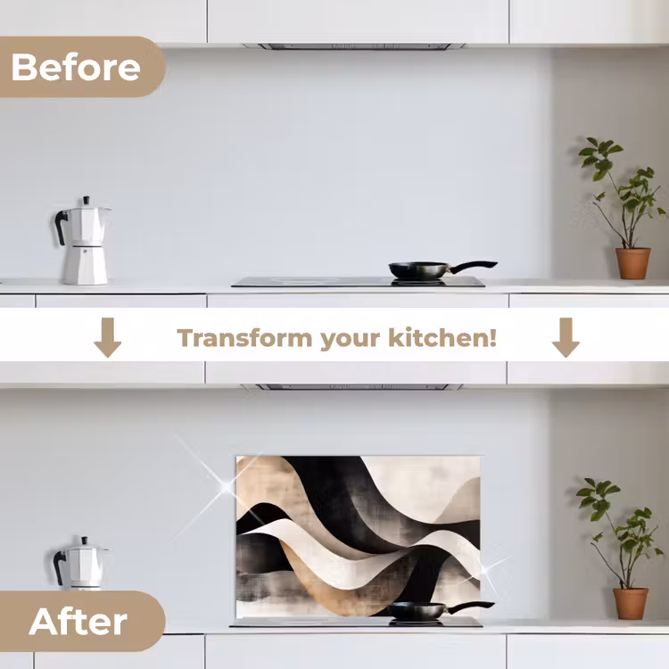 Kitchen splashback for hob - Abstract - Waves - Black - Weathered — 7