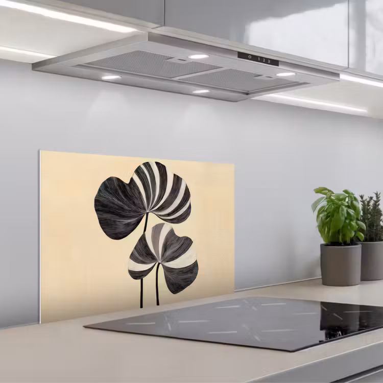 Kitchen splashback for hob - Black - Leaves - Stripes - Minimalist — 1