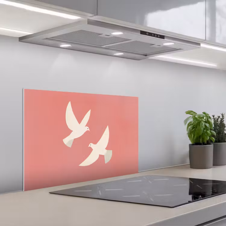 Kitchen splashback for hob - Doves - White - Ornamental — 1
