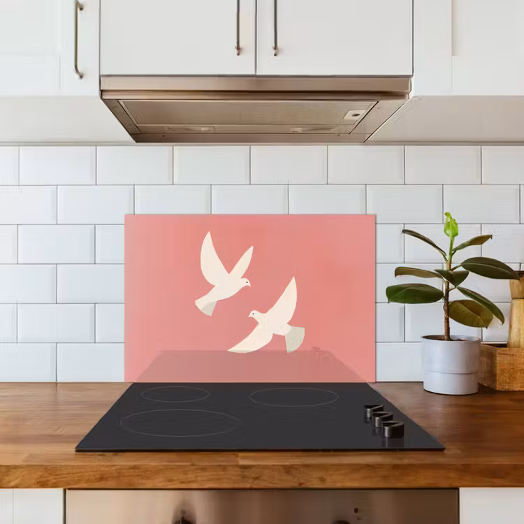 Kitchen splashback for hob - Doves - White - Ornamental — 3