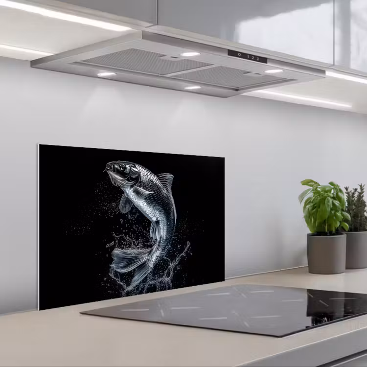 Kitchen splashback for hob - Fish - Koi - Black - Water — 1