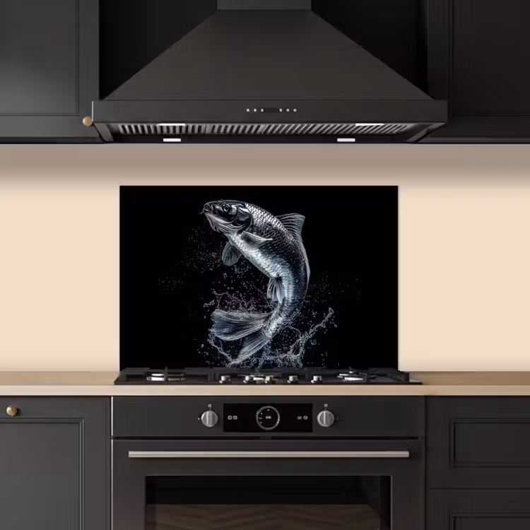 Kitchen splashback for hob - Fish - Koi - Black - Water — 5