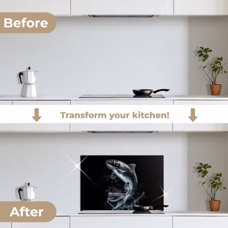 Kitchen splashback for hob - Fish - Koi - Black - Water — 7