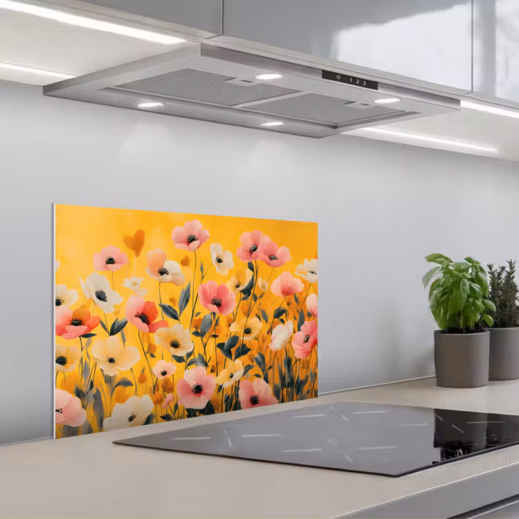 Kitchen splashback for hob - Flowers - Field - Yellow — 1