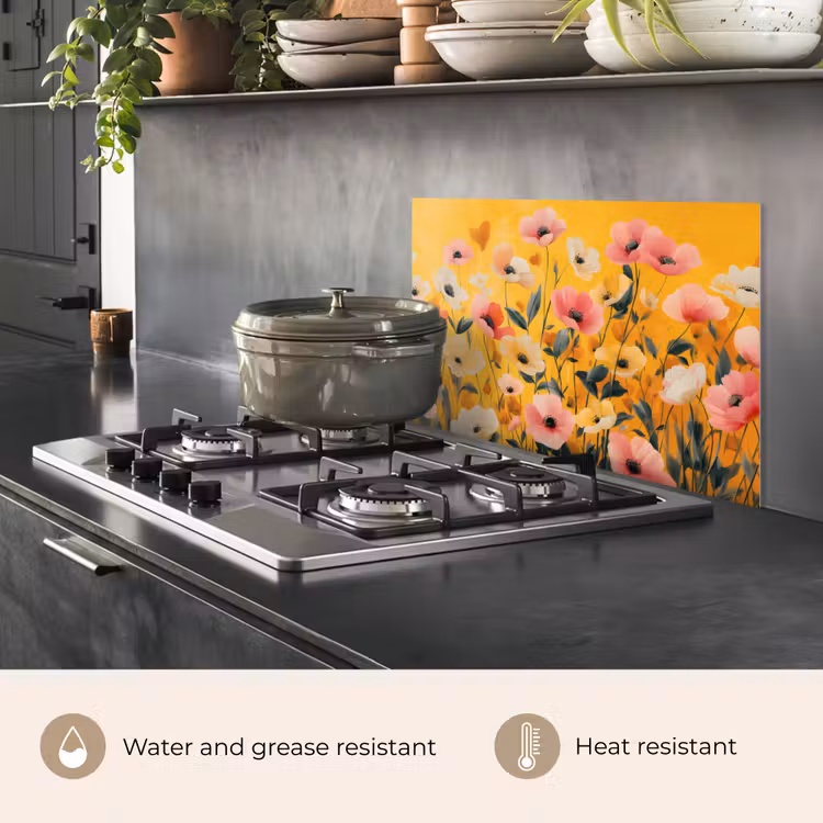 Kitchen splashback for hob - Flowers - Field - Yellow — 2