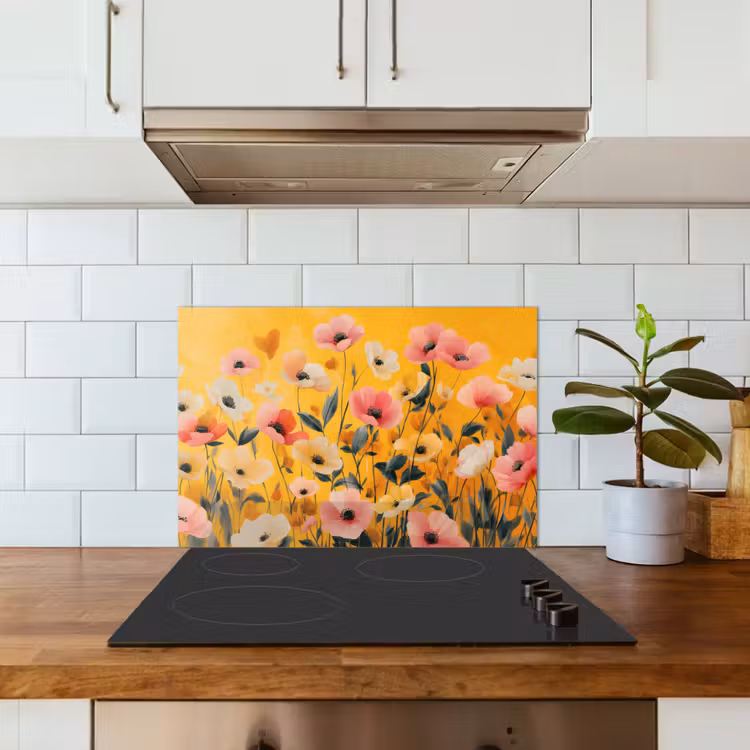 Kitchen splashback for hob - Flowers - Field - Yellow — 3