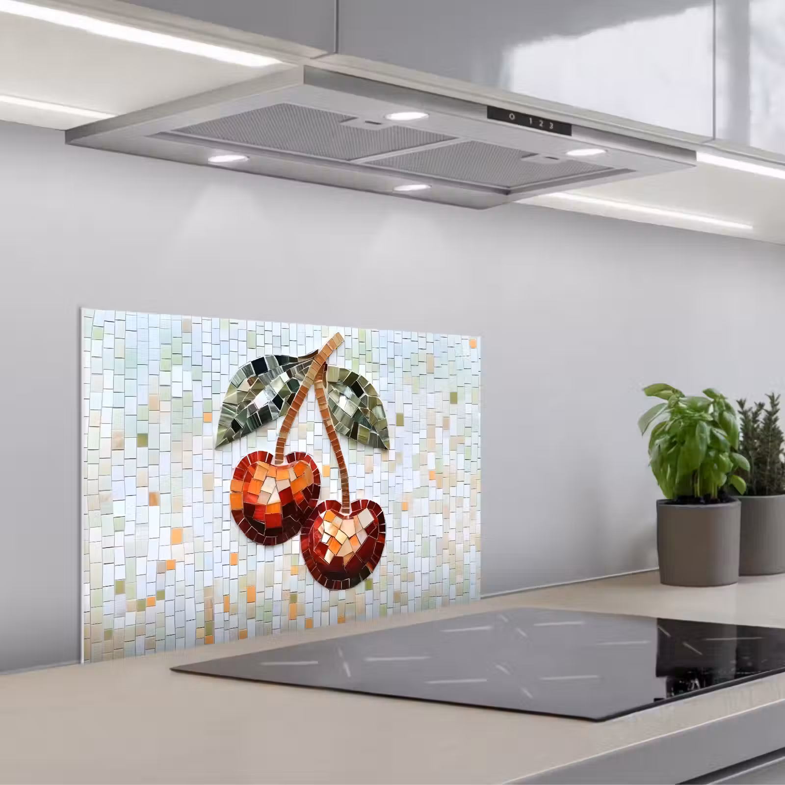 Kitchen splashback for hob - Cherry - Red - Mosaic - Leaves — 1