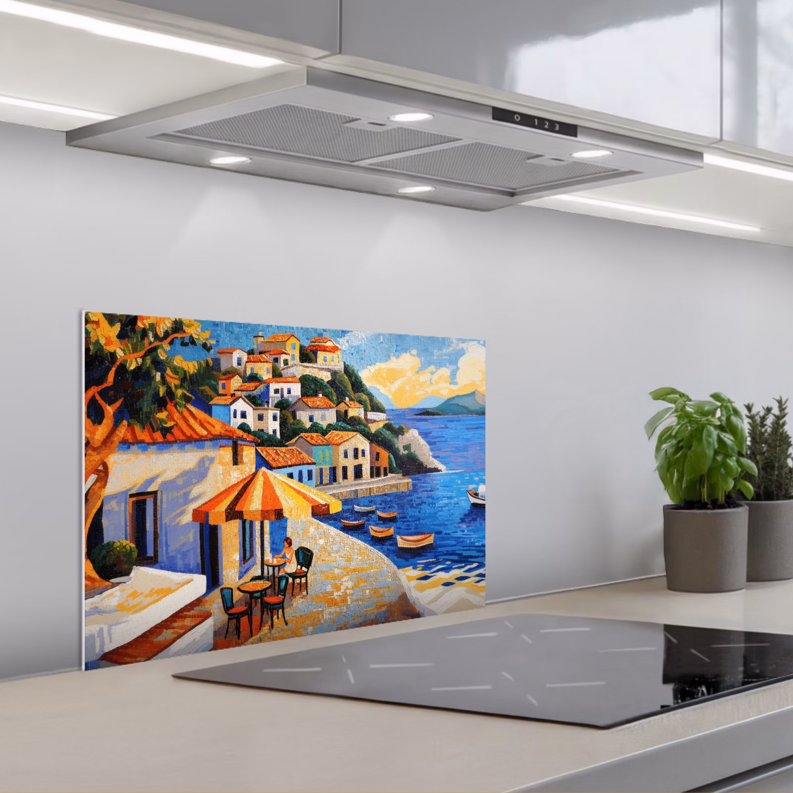 Kitchen splashback for hob - Coastal village - Cottages - Mosaic - Sea — 1