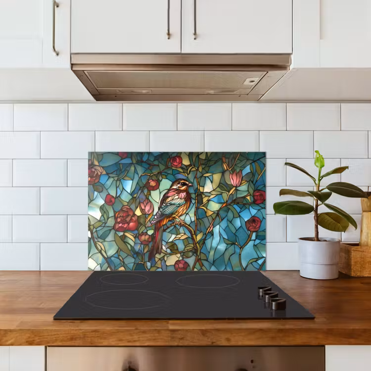 Kitchen splashback for hob - Bird - Branch - Roses - Mosaic — 3