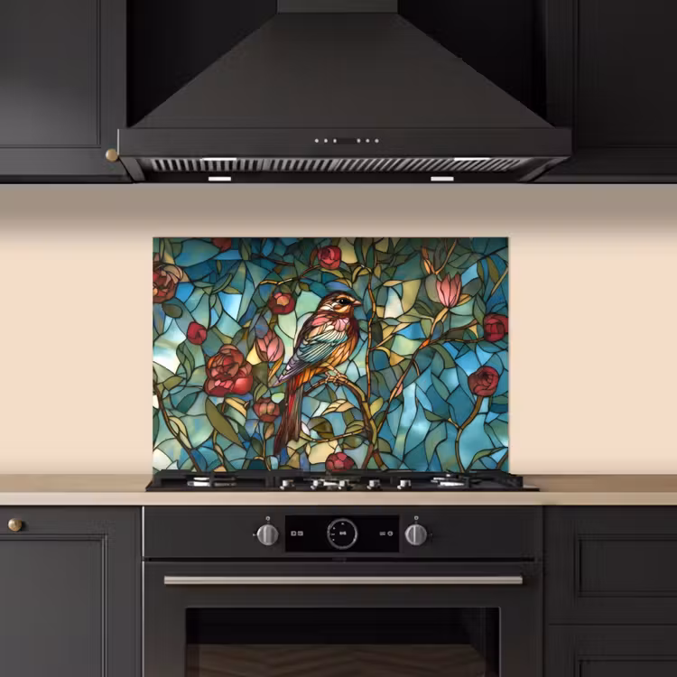 Kitchen splashback for hob - Bird - Branch - Roses - Mosaic — 5