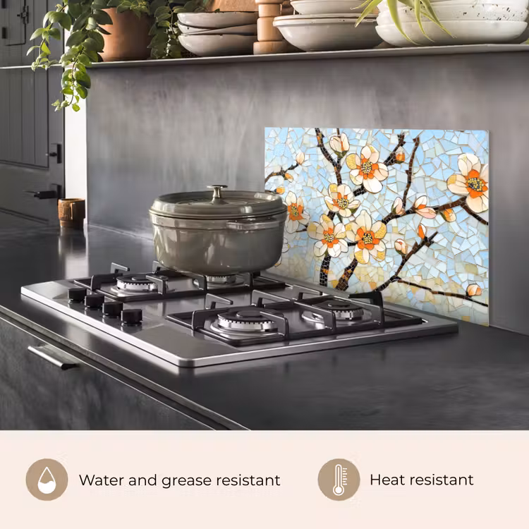 Kitchen splashback for hob - Blossoms - White - Mosaic - Branch — 2