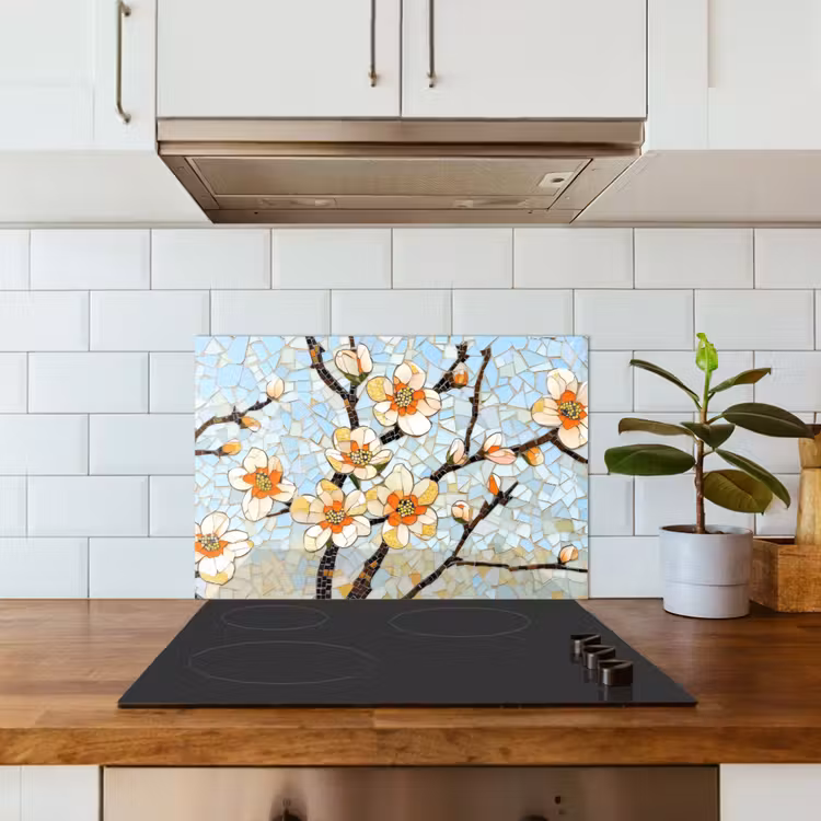 Kitchen splashback for hob - Blossoms - White - Mosaic - Branch — 3